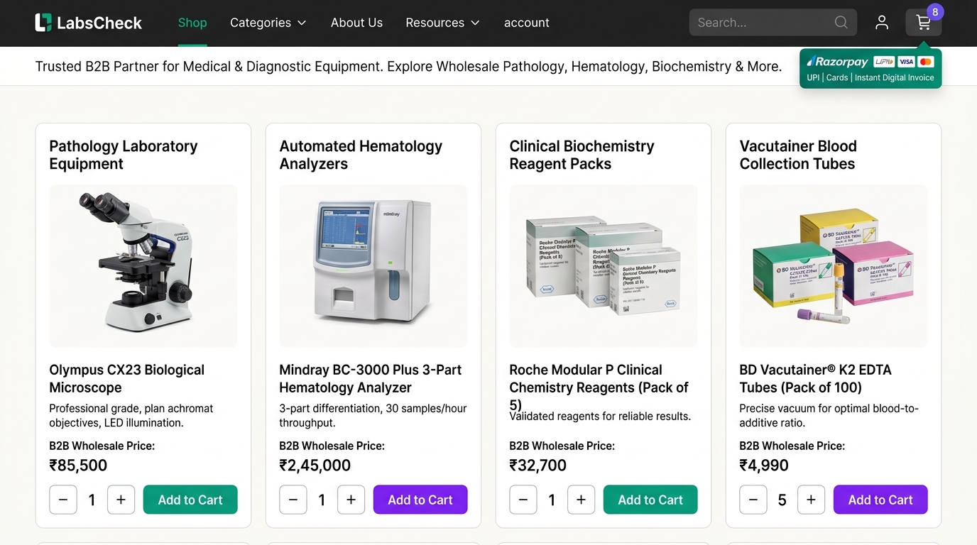 LabsCheck B2B Medical Equipment Online Store with Cart & Razorpay Checkout